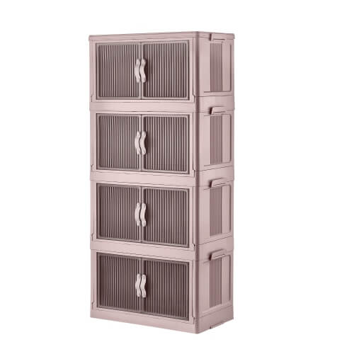 Piev Emayhome Çok Amaçlı Kapaklı Portatif İstiflenebilir Tekerlekli Organizer Dolap 4 Lü Pembe