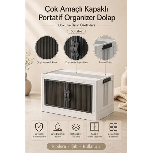 Piev Çok Amaçlı Kapaklı Portatif İstiflenebilir Organizer Dolap Beyaz