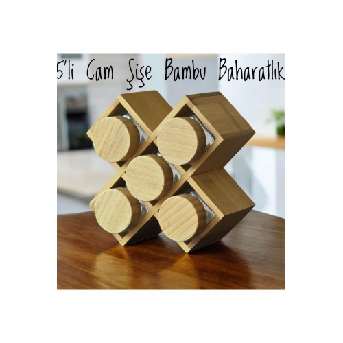 Piev Bambu Kapaklı Standlı 5 Li Kavanoz X Baharatlık