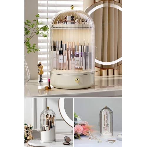 Piev House By House 360 Glow Vitrin Şeffaf Fırçalık Ve Şeffaf Mücevherat Üçlü Set