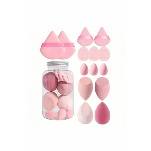 Piev Özel Kavanoz 16 Parça Makyaj Sünger Seti Pembe