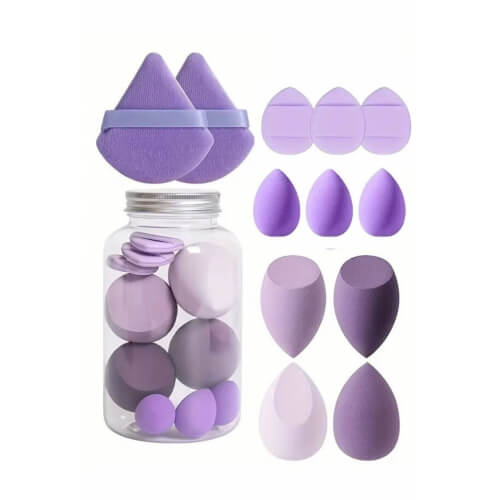 Piev Özel Kavanoz 16 Parça Makyaj Sünger Seti Mor