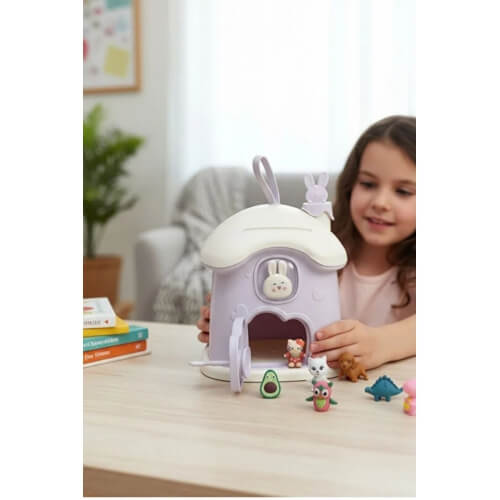 Piev Dekoratif Sevimli Anahtarlı Ev Baca Para Kumbarası Mor