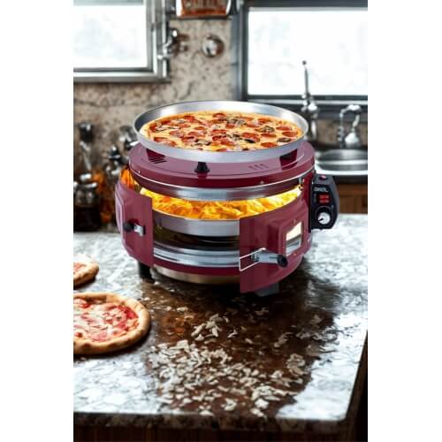 Piev Akel Termostatlı 25 Lt 1100 Wat Standart döner Tepsili Yuvarlak Davul Fırın Kırmızı