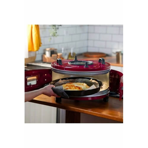 Piev Akel Termostatlı 25 Lt 1100 Wat Standart döner Tepsili Yuvarlak Davul Fırın Kırmızı