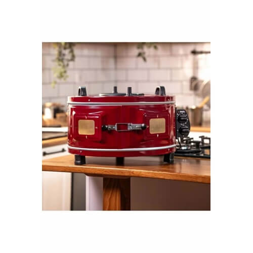 Piev Akel Termostatlı 25 Lt 1100 Wat Standart döner Tepsili Yuvarlak Davul Fırın Kırmızı