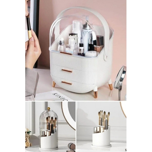 Piev House By House Makyaj Düzenleyici Ve Şeffaf 360 Derece Dönebilen Fırçalık Süper ikili Set