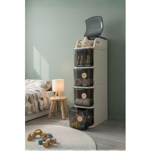 Piev Slim 5 Katlı Çekmeceli Tekerlekli  Mutfak Banyo Dolabı Beyaz