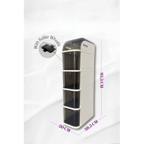 Piev Slim 5 Katlı Çekmeceli Tekerlekli  Mutfak Banyo Dolabı Beyaz