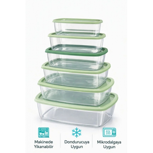 Piev 6 Parça Kapaklı Gıda Saklama Kabı Seti