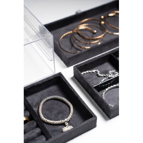 Piev House By House Kadife Kumaş Kaplı Üç Katlı Çekmeceli Takı Kozmetik Organizer Siyah