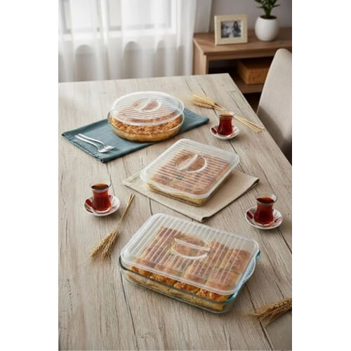 Piev Pratik Kare Dikdörtgen ve Yuvarlak Borcam Kapağı Üçlü Set Şeffaf