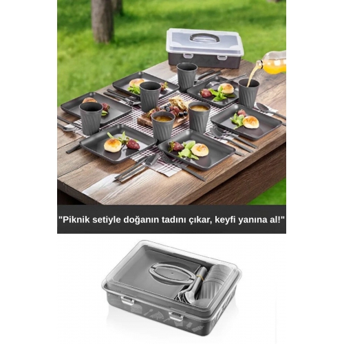 Piev Taşınabilir 32 Parça 6 Kişilik Piknik Seti Antrasit