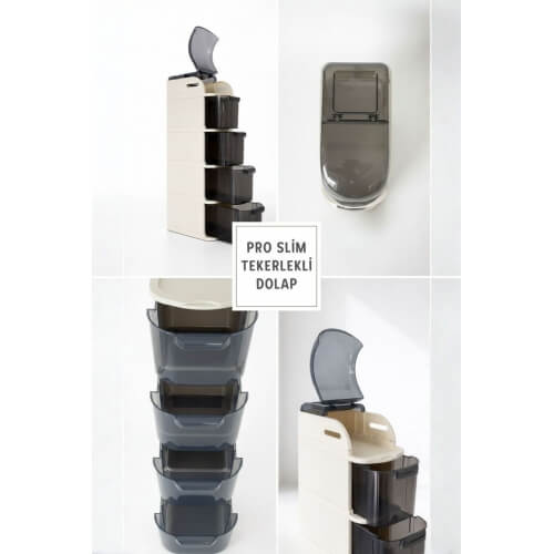 Piev Slim 5 Katlı Çekmeceli Tekerlekli Mutfak Ve Banyo Dolabı