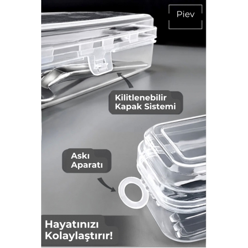 Piev Şeffaf Çok Amaçlı Çatal Bıçak ve Kaşık Düzenleyici Kutu 12'li Set