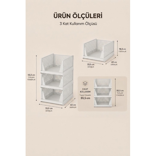 Piev Kayar Raf Sistemli Dolap İçi İstiflenebilir Kıyafet Düzenleyici Organizer Beyaz 6 Adet