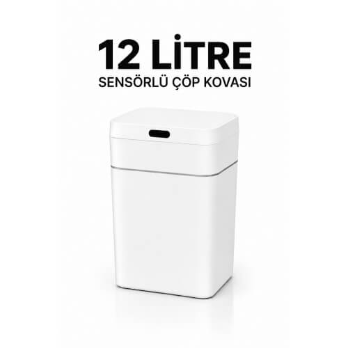 Piev Sensörlü Otomatik Kapaklı Akıllı Çöp Kovası Beyaz 12 Lt