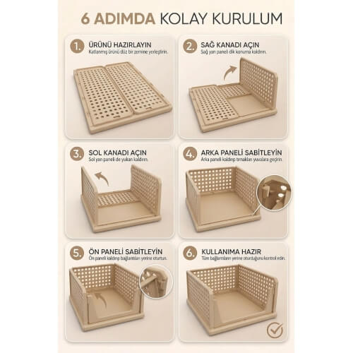 Piev Kayar Raf Sistemli Dolap İçi İstiflenebilir Kıyafet Düzenleyici Organizer Cappuccino 6 Adet