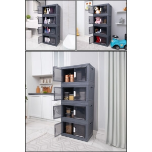 Piev Çok Amaçlı Kapaklı Portatif İstiflenebilir Tekerlekli Organizer Dolap 4 Lü Antrasit Piev Çok Amaçlı Kapaklı Portatif İstiflenebilir Tekerlekli Organizer Dolap 4 Lü Antrasit