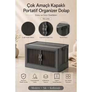 Piev Çok Amaçlı Kapaklı Portatif İstiflenebilir Organizer Dolap Antrasit