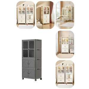 Piev Çok Amaçlı Büyük Hacimli Tekerlekli Katlanabilir 3 Katlı Saklama Kabı Gardırop Organizer Antrasit