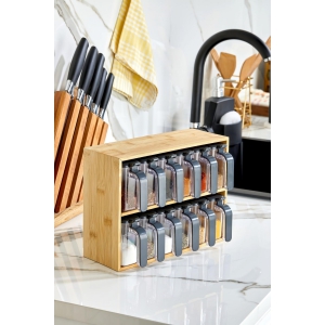 Piev Bambu Standlı Bölmeli Kapaklı ve Kaşıklı 12 Li Şeffaf Baharatlık Piev Bambu Standlı Bölmeli Kapaklı ve Kaşıklı 12 Li Şeffaf Baharatlık