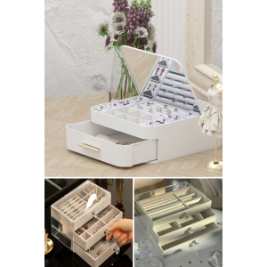 Piev House By House Çekmeceli Aynalı ve Üç Katlı Çekmeceli Takı Kozmetik Organizer İkili Set