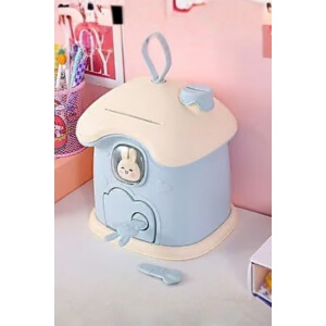 Piev Dekoratif Sevimli Anahtarlı Ev Baca Para Kumbarası Mavi