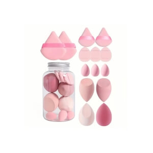 Piev Özel Kavanoz 16 Parça Makyaj Sünger Seti Pembe