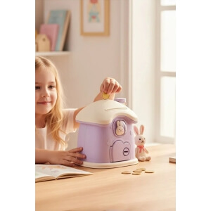 Piev Dekoratif Sevimli Anahtarlı Ev Baca Para Kumbarası Mor