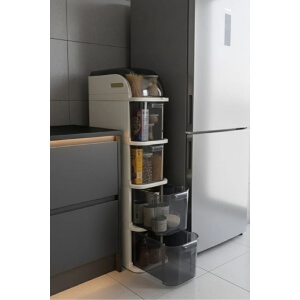 Piev Slim 5 Katlı Çekmeceli Tekerlekli  Mutfak Banyo Dolabı Beyaz