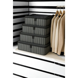 Piev Çok Amaçlı Kıyafet Düzenleyici Organizer Hurç 4 lü Antrasit Çizgili