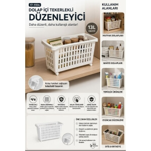Piev Çok Fonksiyonlu Tekerlekli Dolap İçi Saklama ve Düzenleme Sepeti 2 Li