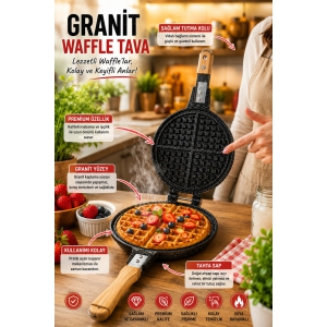 Piev Pratik Ahşap Saplı Çift Taraflı Ocak Üstü Döküm Waffle Tavası